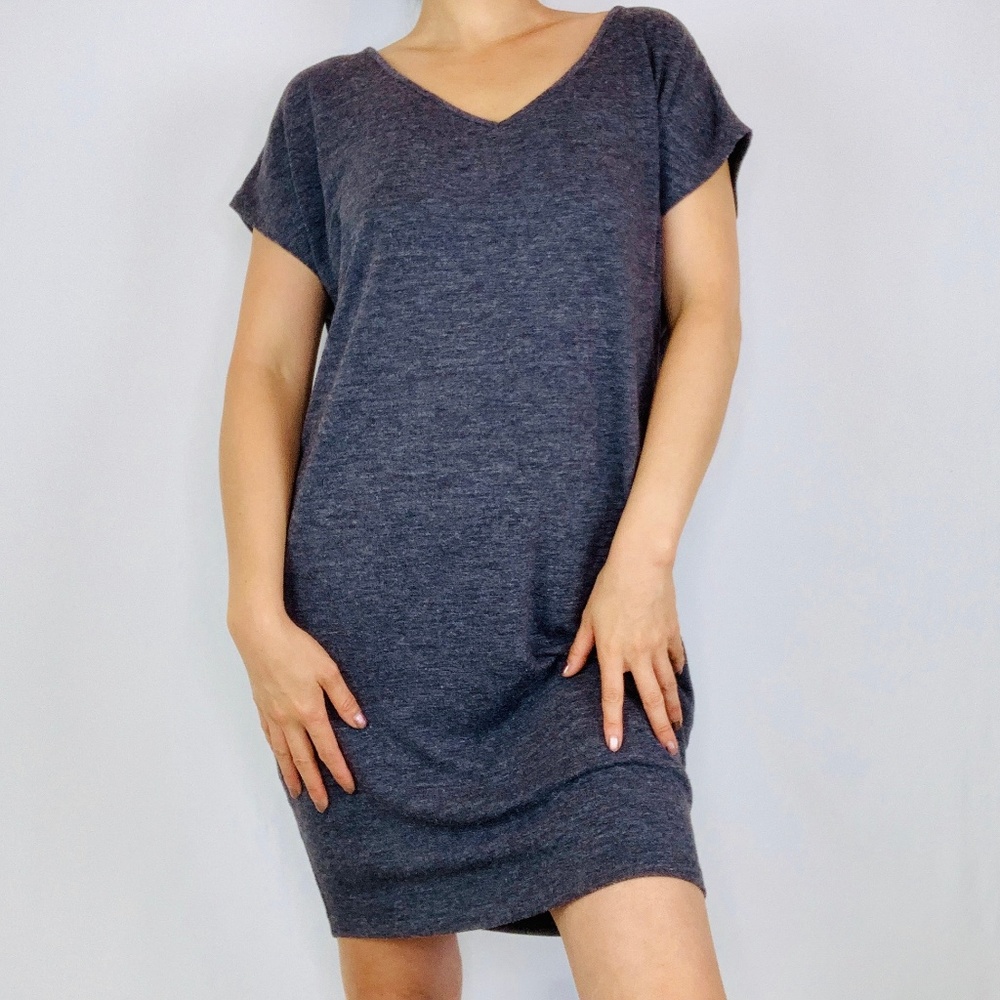 Low V-Neck Gray Sheath Dress